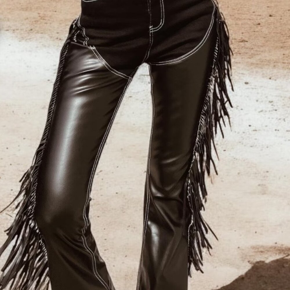 Western Fringe Chap Flare Jeans